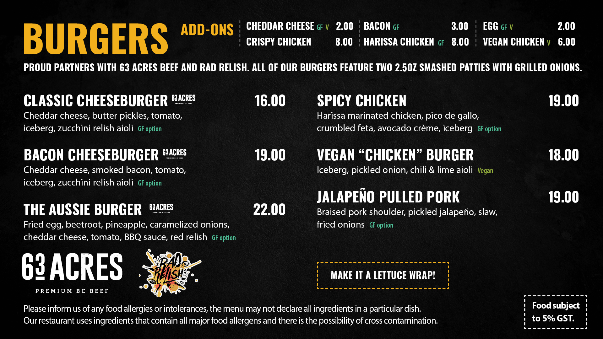 Alpine Burger menu